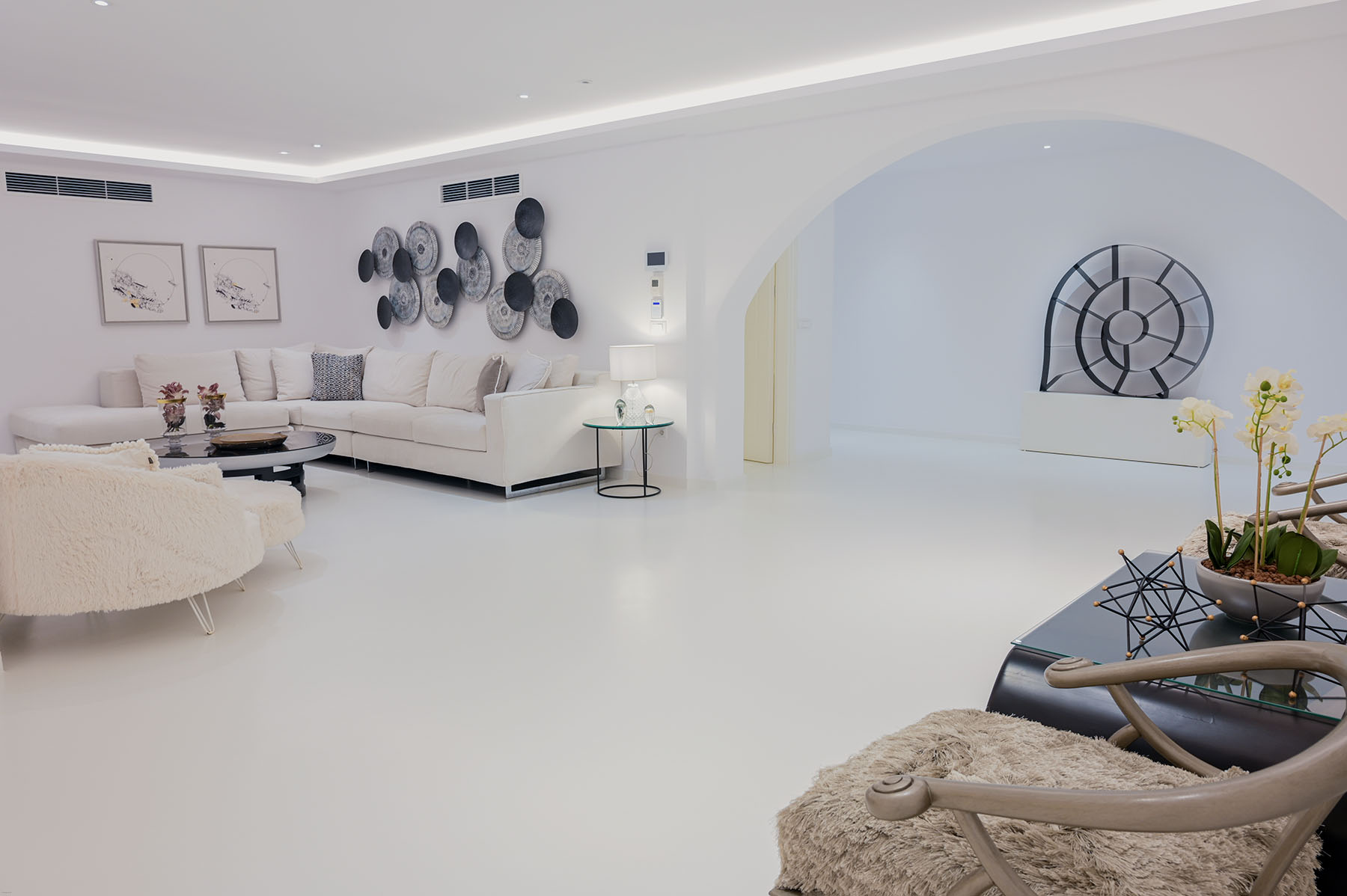 Bright Cycladic villa living room
